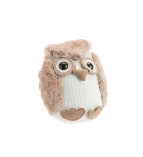 Style jardin:Hibou debout en tissu de couleur naturelle - 17 x 17 x 13 cm