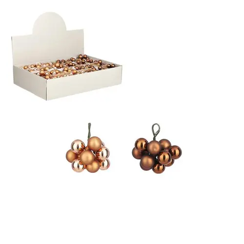 Déco pour le jardin：Grappe de boules de Noël en verre marron sur fil - Ø 2 cm