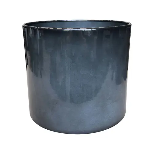 Pour un jardin accueillant：Pot cylindrique en métal recyclé coloris gris océan vif Upcycle Cylindre XXL - Ø 43 x H 37 cm