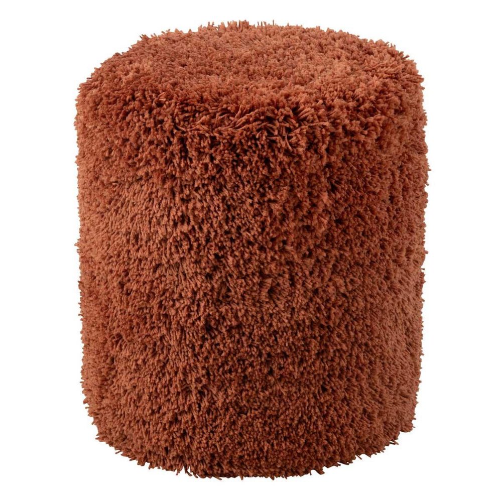 J-LINE Pouf cylindre duveteux 50cm brique