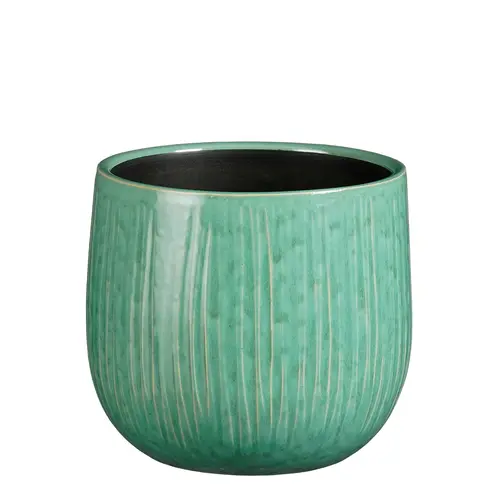 Jardin & solutions：Pot rond cannelé coloris bleu en céramique Pablo Mica Decorations - 16 x Ø 18 cm