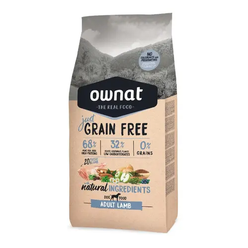 Pour vos projets extérieurs：Croquette pour chien adulte Just Grain Free à l’agneau Ownat - 3 kg
