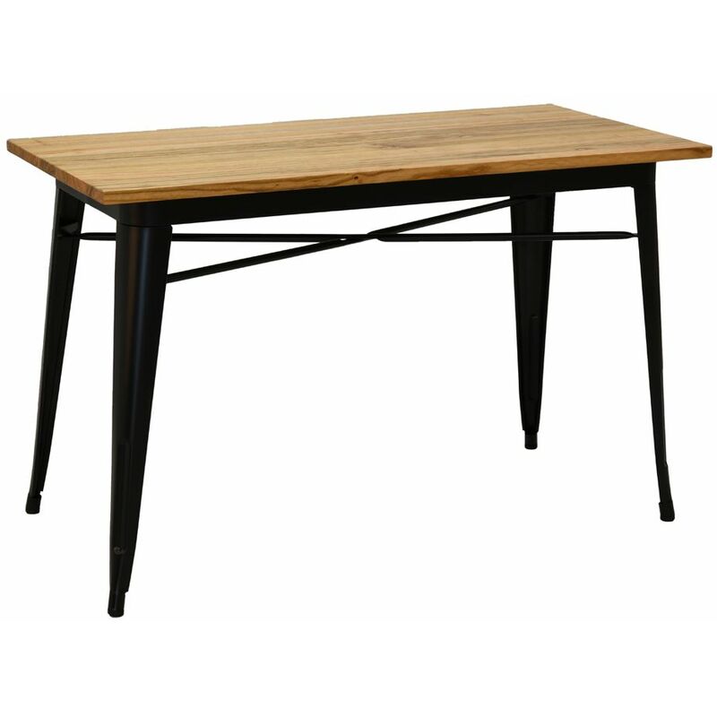 Table industrielle en métal et bois d'orme huilé (Noir)