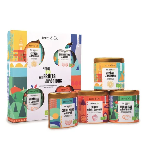 Une touche pratique à l’extérieur:Coffret 4 thés des régions bio Terre d'OC - 155 g