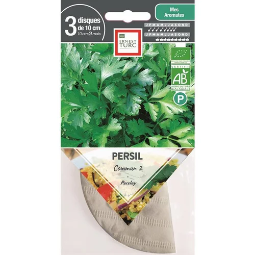 Jardin en extérieur:Graines présemées de Persil commun bio Ernest Turc - 3 ronds de 10 cm