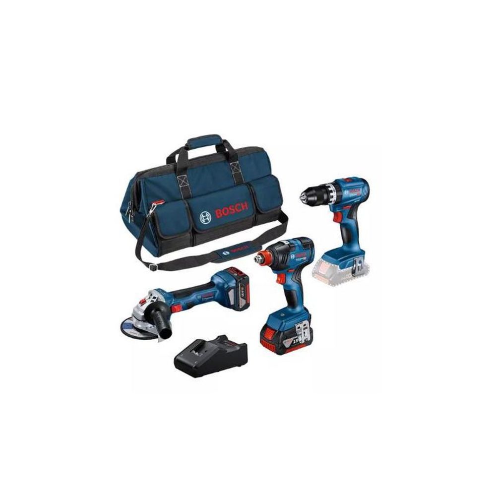 BOSCH Combo kit 3 machines 18V (GWS7 GSB45 GDX200) + 2 batteries 5Ah + sac BOSCH 0615990N31 – 18V 5Ah