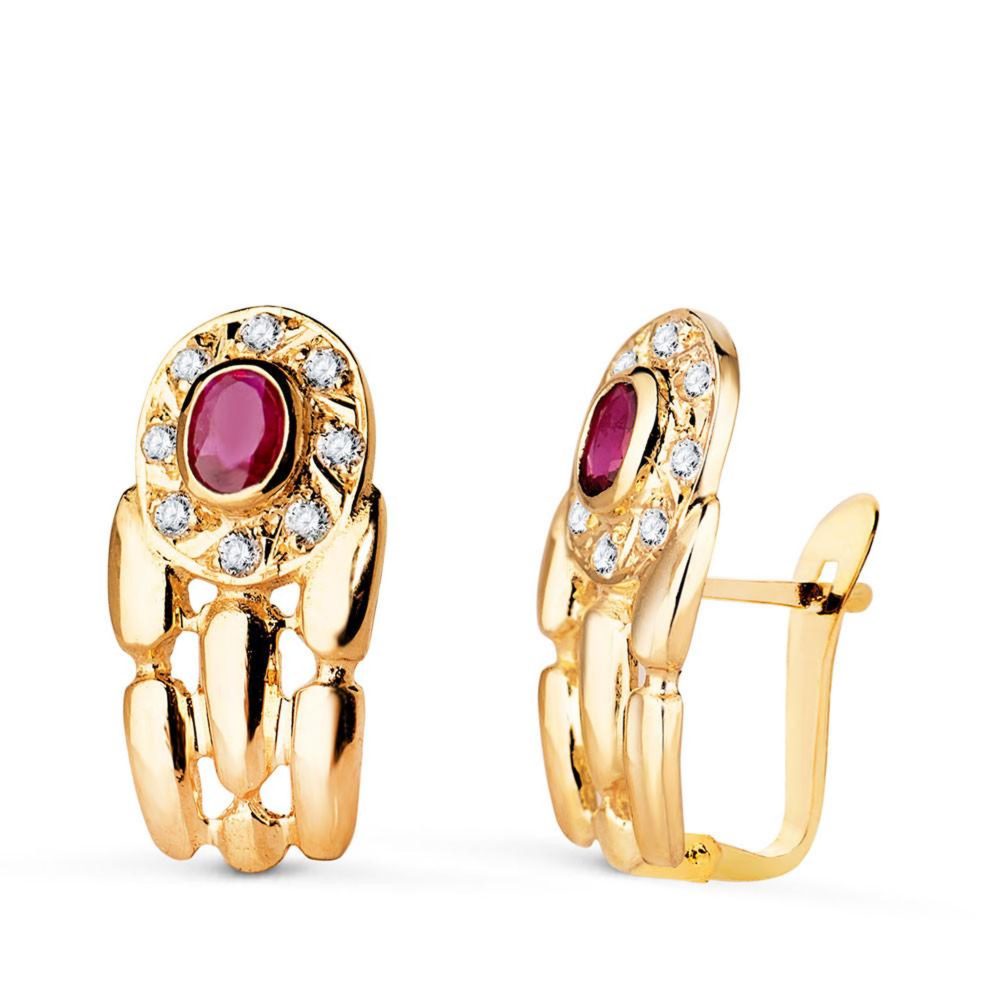 L'ATELIER D'AZUR Boucles d'Oreilles Or 18 Carats 750 Jaune Rubis et Zirconiums Collection Panthère