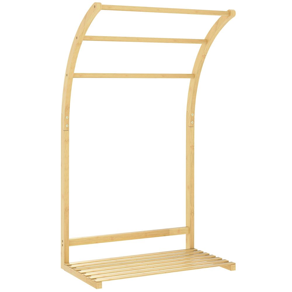 HOMCOM Porte-serviettes style cosy bambou verni 3 barres étagère sol H.84 cm – Mobilier de jardin