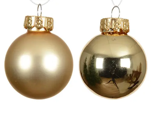 Pratique dehors：Ensemble de 16 boules en verre brillant et mat or clair - Ø 3,5 cm