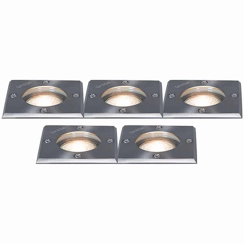 Ensemble de 5 spots encastrés en acier IP65 – Basic Square