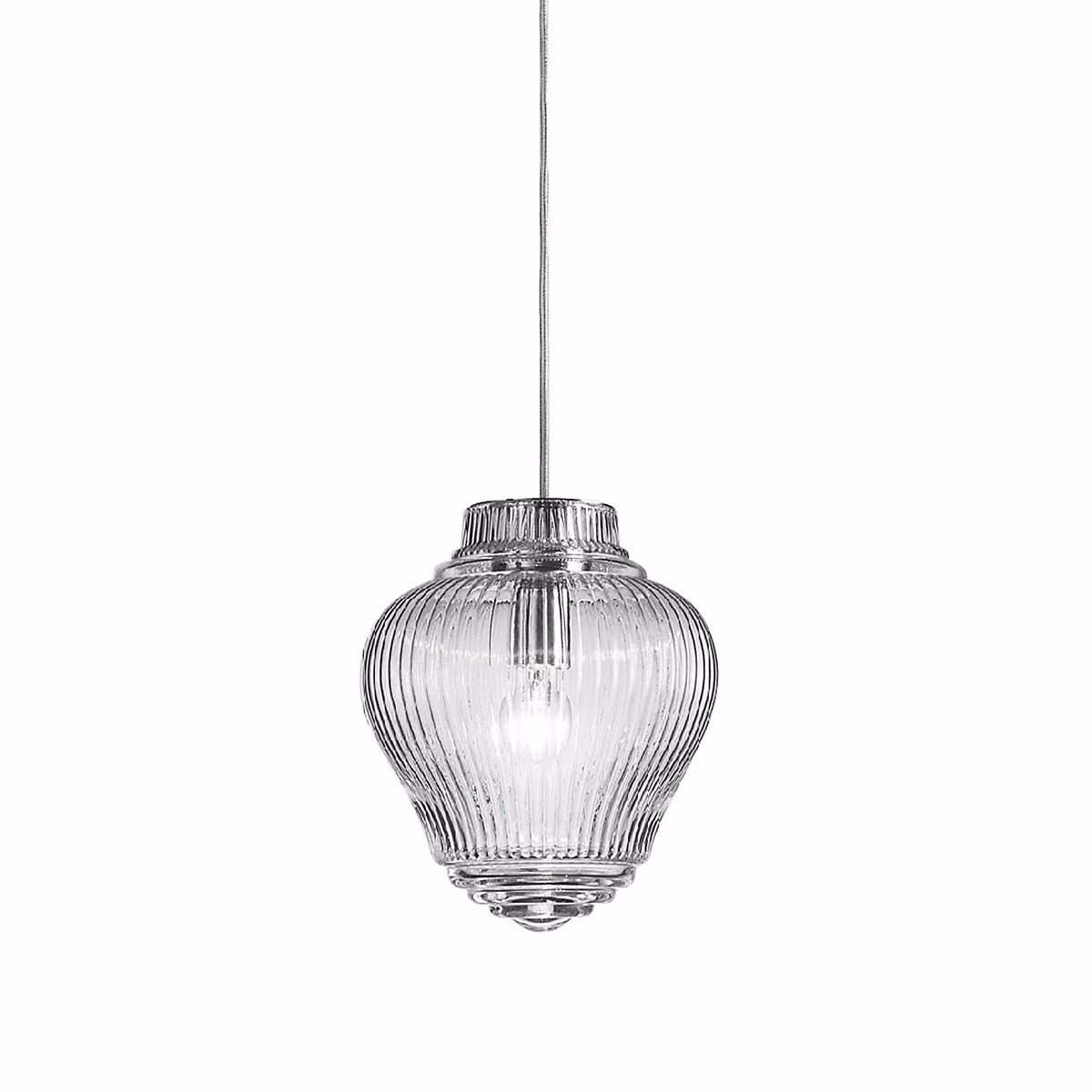 Clyde Suspension En Verre Soufflé Transparent Avec Finition Rigadin – Structure En Métal Gris, Hauteur 315 Cm, Douille E27, 70W