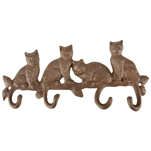 Pour un jardin bien organisé:Crochets x 4 avec décor chat en fonte marron 29,1x4,4x13,8 cm
