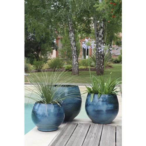 Pour un jardin accueillant：Pot coloris bleu en terre émaillée Bahia - Ø 43 cm