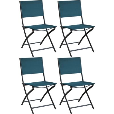 Chaise pliante en acier et toile Dream (Lot de 4) (Graphite, bleu)