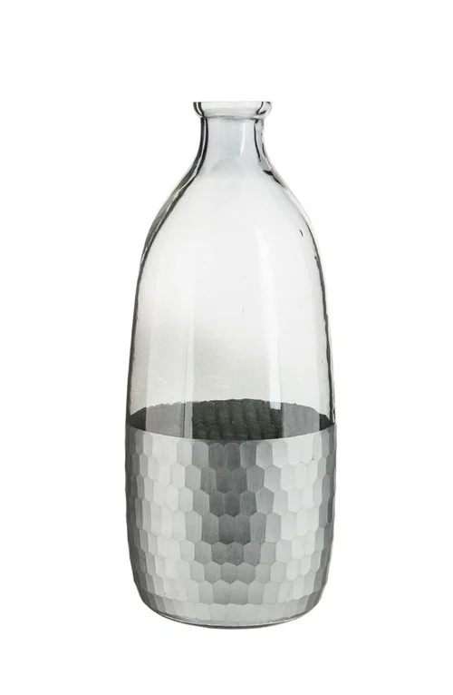 Jardin passion:Vase décoratif soliflore bi matière coloris bleu en verre - 32 x 13,5 x 13,5 cm