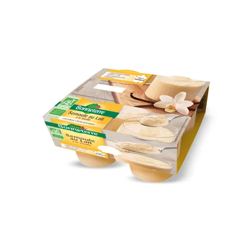 Côté extérieur:Semoule au lait à la vanille Bonneterre - 4 x 100 g