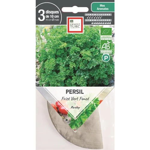 Votre allié au jardin:Graines présemées de Persil vert frisé bio Ernest Turc - 3 ronds de 10 cm