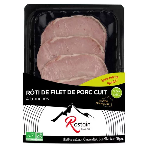 Parfait au jardin:Rôti de porc cuit sans nitrite 4 tranches bio Rostain - 150 g