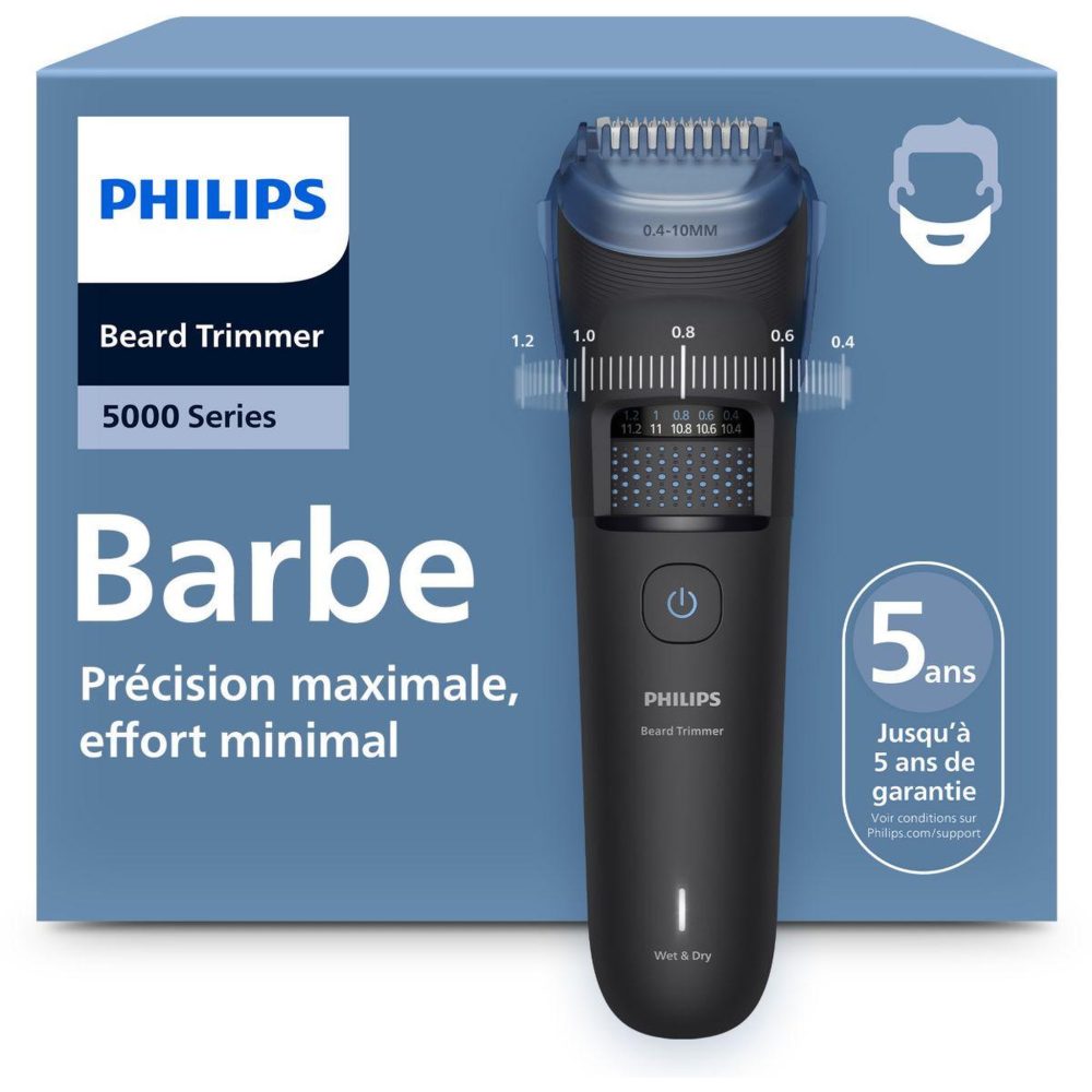 Philips Tondeuse barbe bt5775/15 series 5000, molette réglable, 40 hauteurs de coupe, précision 0,2 mm, autonomie 100 mn