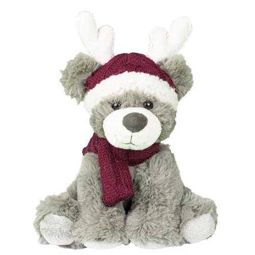 Pour organiser vos extérieurs:Ours brun en peluche avec bonnet de renne et écharpe rouges - 25 cm