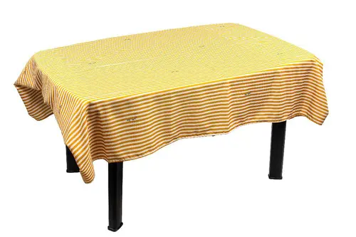 Idée utile:Nappe déperlante en polyester/coton à rayures coloris cumin Charlotte - 140 x 300 cm