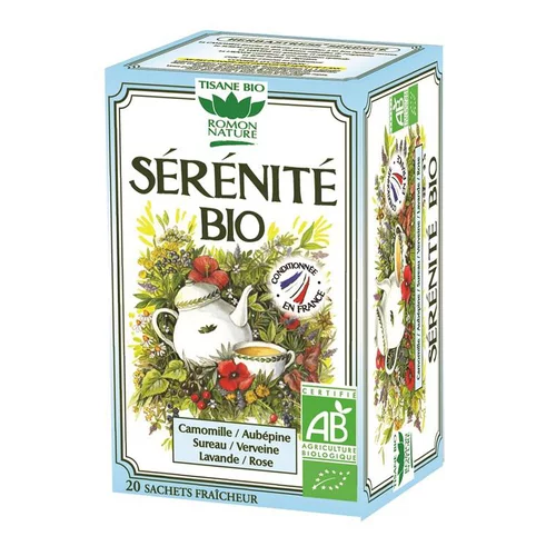 Essentiel pour le jardin：Tisane romon sérénité bio en boite de 30 g