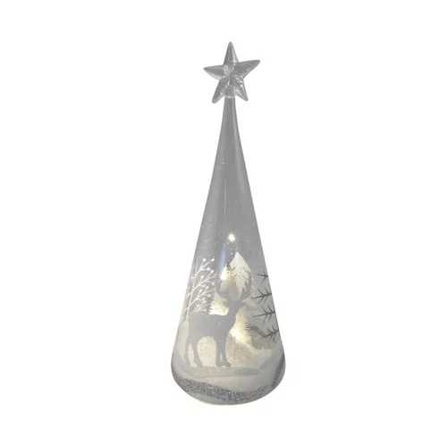Pour vos moments en extérieur：Cimier en verre avec décor de sapin et neige lumineux à lumière transparent à piles - 22,5 cm