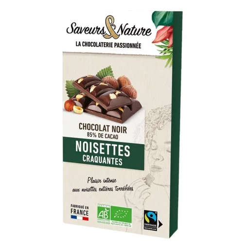 Pour votre extérieur：Chocolat noir 85% noisettes entières bio Saveurs et Nature - 100 g
