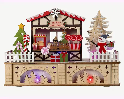 Espace vert utile：Scénette fête foraine en bois à 8 LED couleur avec câble USB ou piles - 25 x 8 x 18 cm