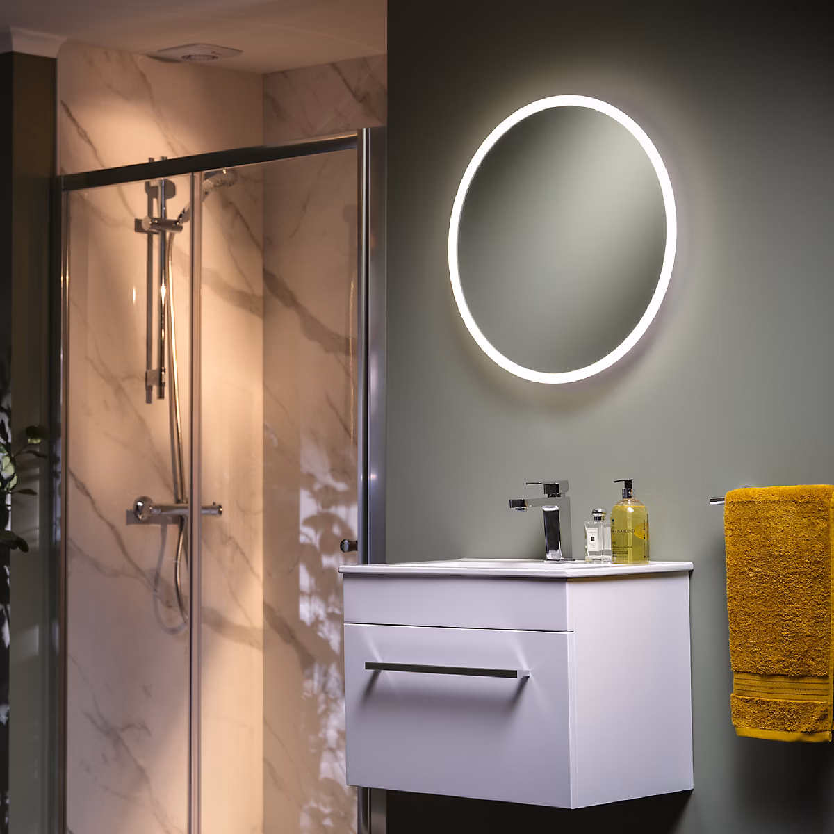 Miroir de salle de bains – Miroir de salle de bain lumineux LED sur batterie rechargeable Verve rond ⌀.60 cm Sensio