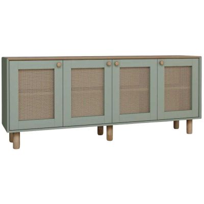 Buffet 4 portes en aggloméré Bohemian (Vert avec cannage (4 portes))