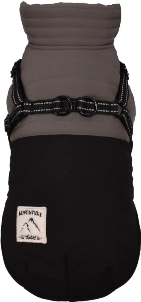 Pour tous vos besoins extérieurs：Manteau pour chien coloris noir avec harnais et sangle réfléchissante Bobby Tour - Taille 32S
