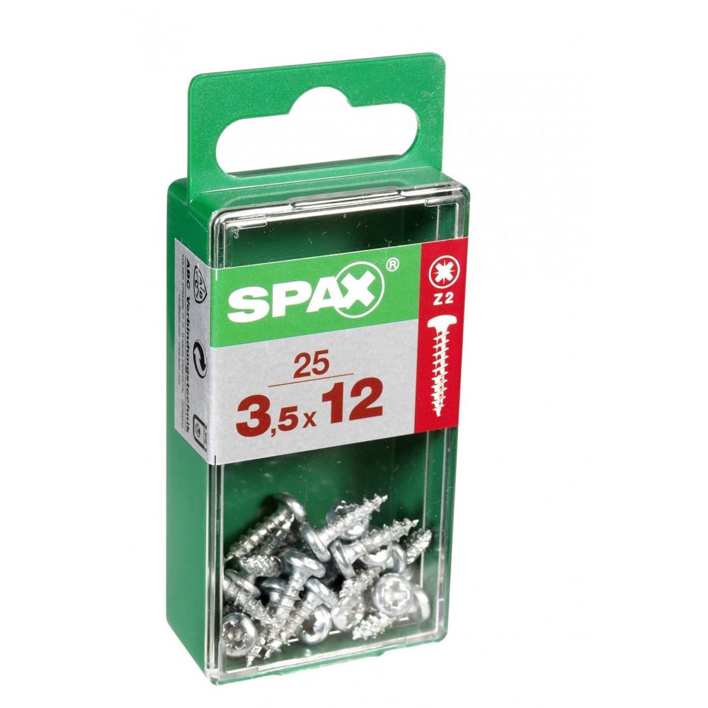 CENTRALE BRICO Lot de 25 vis acier tête ronde torx SPAX, Diam.3.5 mm x L.12 mm – Matériel de jardin