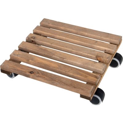Support à roulettes en bois pour plantes d'intérieur (Carré - Teinté marron)