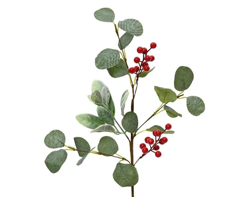 Jardin qualité:Tige artificielle eucalyptus baies rouges coloris rouge - 50 x 10 x 3 cm