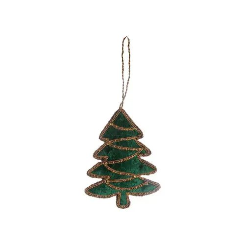 Le pratique au jardin:Décoration à suspendre sapin en velours vert et or - 8 x 19 cm