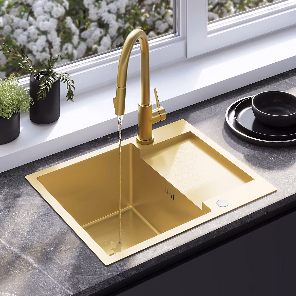 Évier En Acier Rea Paul Brush Gold Sans Robinet De Cuisine – 60 × 48 × 19 Cm