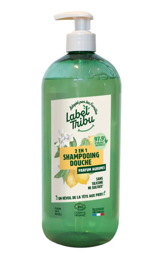 Confort dehors:Shampooing douche 2 en 1 bio aux agrumes Label Tribu - 1 L