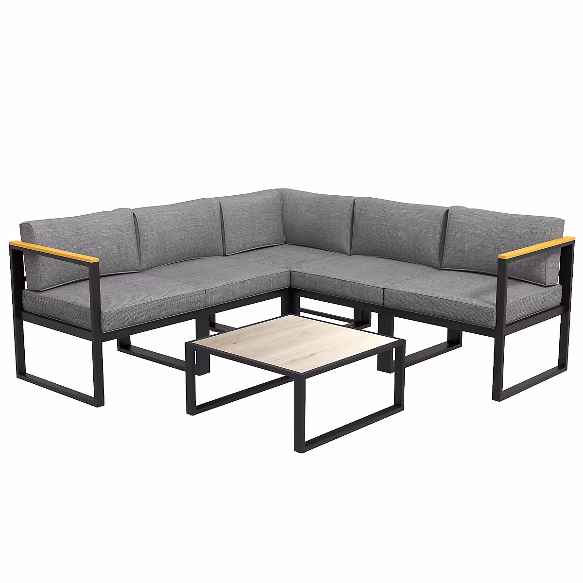 Salon et mobilier de jardin – Ensemble salon de jardin d'angle 5 places design contemporain table basse coussins alu