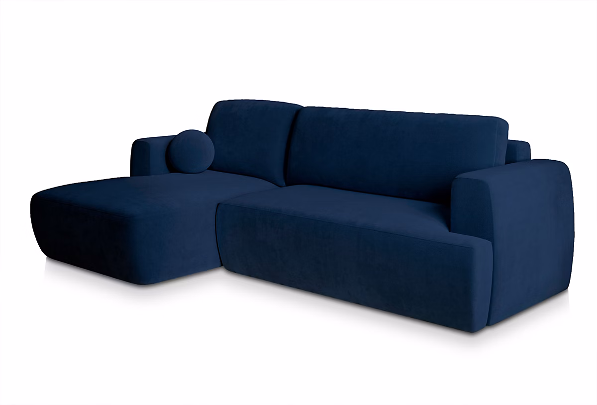 Canapé d'angle senti bleu en peluche avec fonction de couchage | Canapé