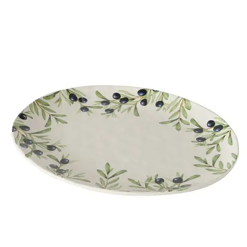Loisirs extérieur:Plat en poterie blanc à motif noir et vert Olivia - 39 x 31 x 3 cm