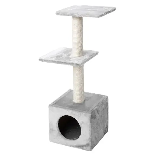 Extérieur confort：Arbre à chat avec panier et griffoir coloris gris Palazzo - 90 cm