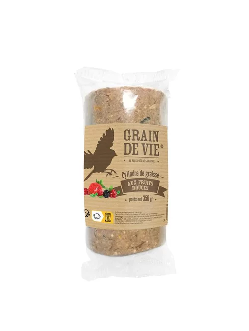 Conçu pour vos extérieurs:Cylindre de graisse aux fruits rouges pour oiseaux Grain de Vie - 350 g