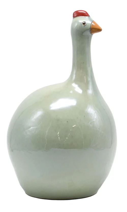 Pour un jardin plus pratique：Figurine poule coloris vert en céramique - 15,5 x 15,5 x 26 cm
