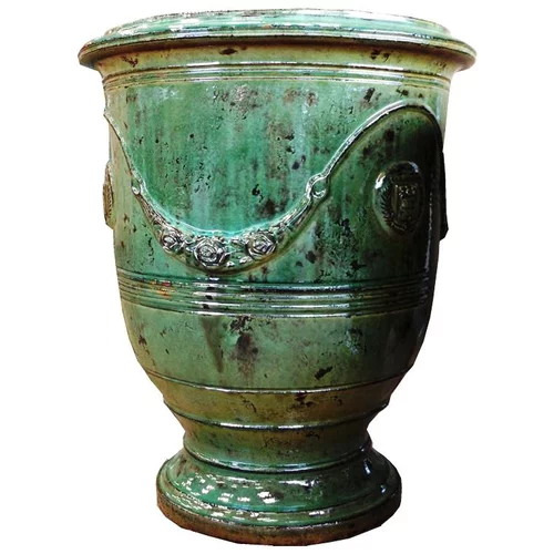 Maison et jardin：Vase Anduze patine émeraude en terre cuite émaillée H 55 x Ø 45 cm