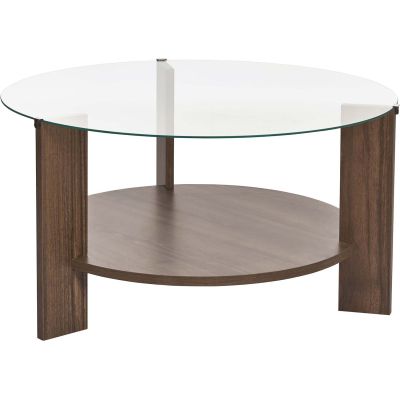 Table basse ronde en verre Clara (Noyer, verre transparent)