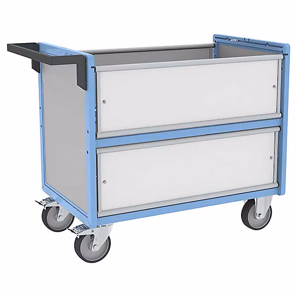Chariot conteneur ouvert pour produits chimiques – Plateau 985 × 565mm, Charge max 500kg, 800726222