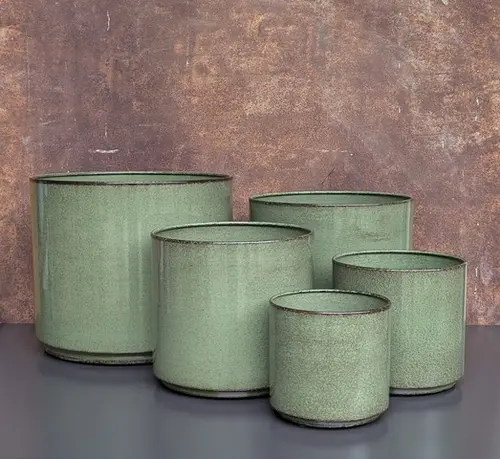 Le bon choix pour le jardin:Cache-pot Looma coloris vert en zinc taille XXL - Ø 43 x 37 cm