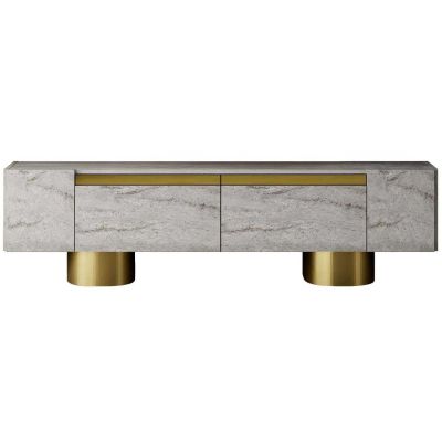 Meuble TV en aggloméré et métal Bohem (Travertine et Doré)