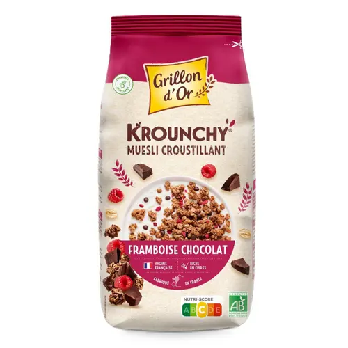 Espace vert pratique:Céréales krounchy saveur framboise chocolat bio Grillon d'Or - 450 g